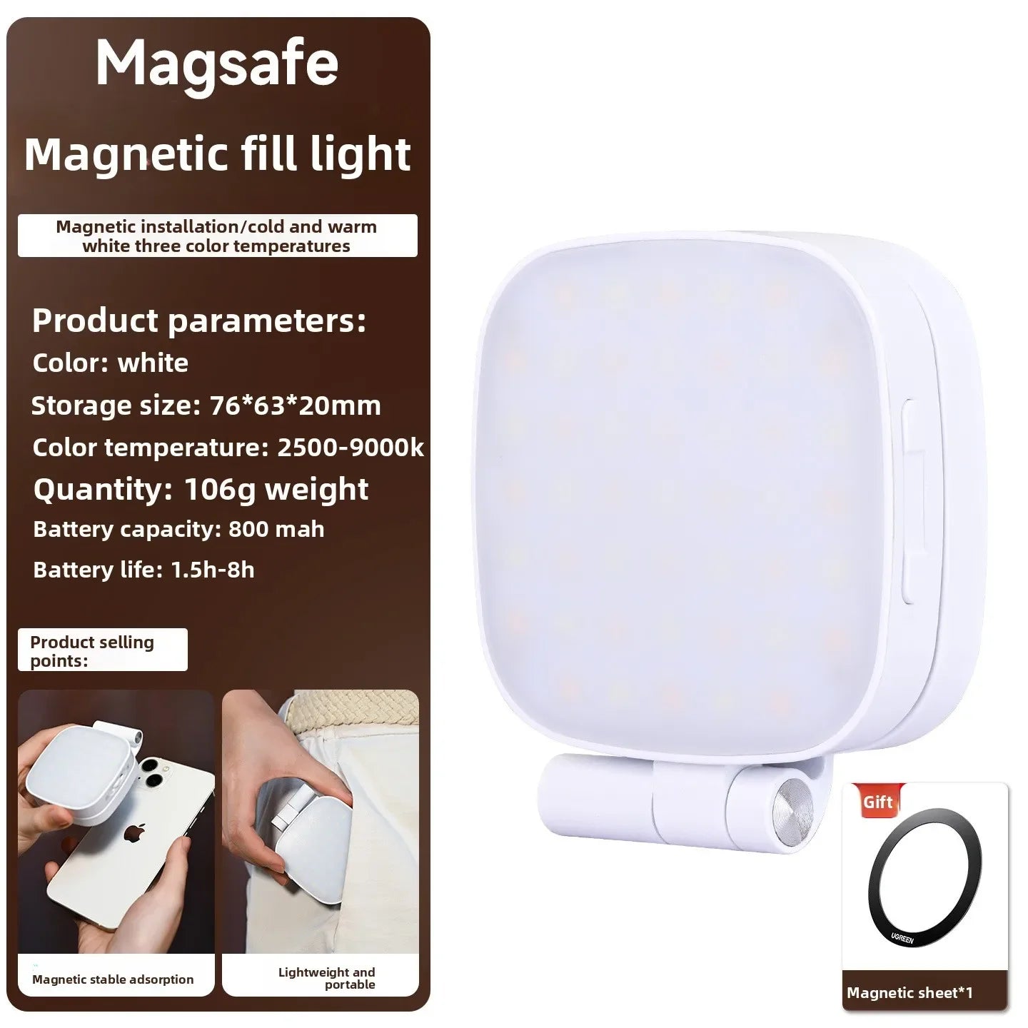 Magnetic Beauty Phone Fill Light | Built-in Makeup Mirror, Foldable Portable Mini | For Selfie/Photo, Universal for all Phones