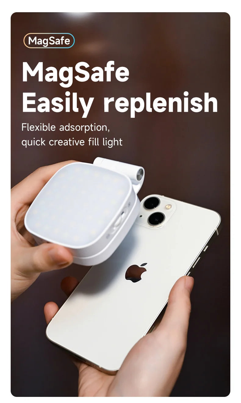 Magnetic Beauty Phone Fill Light | Built-in Makeup Mirror, Foldable Portable Mini | For Selfie/Photo, Universal for all Phones