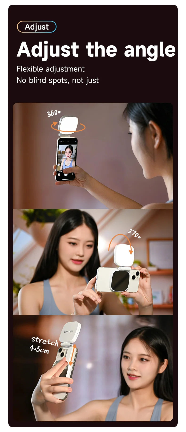 Magnetic Beauty Phone Fill Light | Built-in Makeup Mirror, Foldable Portable Mini | For Selfie/Photo, Universal for all Phones