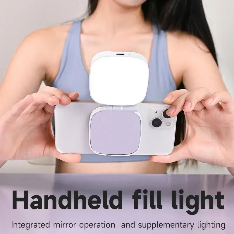 Magnetic Beauty Phone Fill Light | Built-in Makeup Mirror, Foldable Portable Mini | For Selfie/Photo, Universal for all Phones
