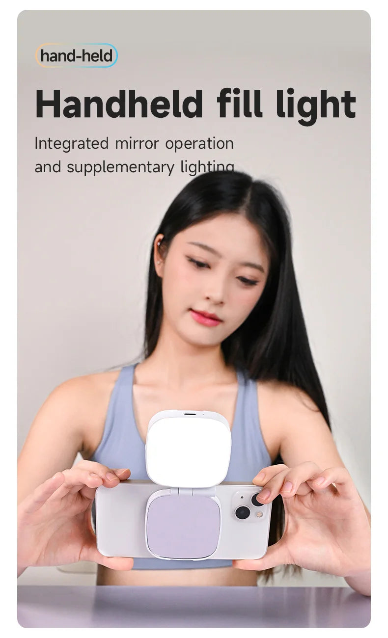 Magnetic Beauty Phone Fill Light | Built-in Makeup Mirror, Foldable Portable Mini | For Selfie/Photo, Universal for all Phones
