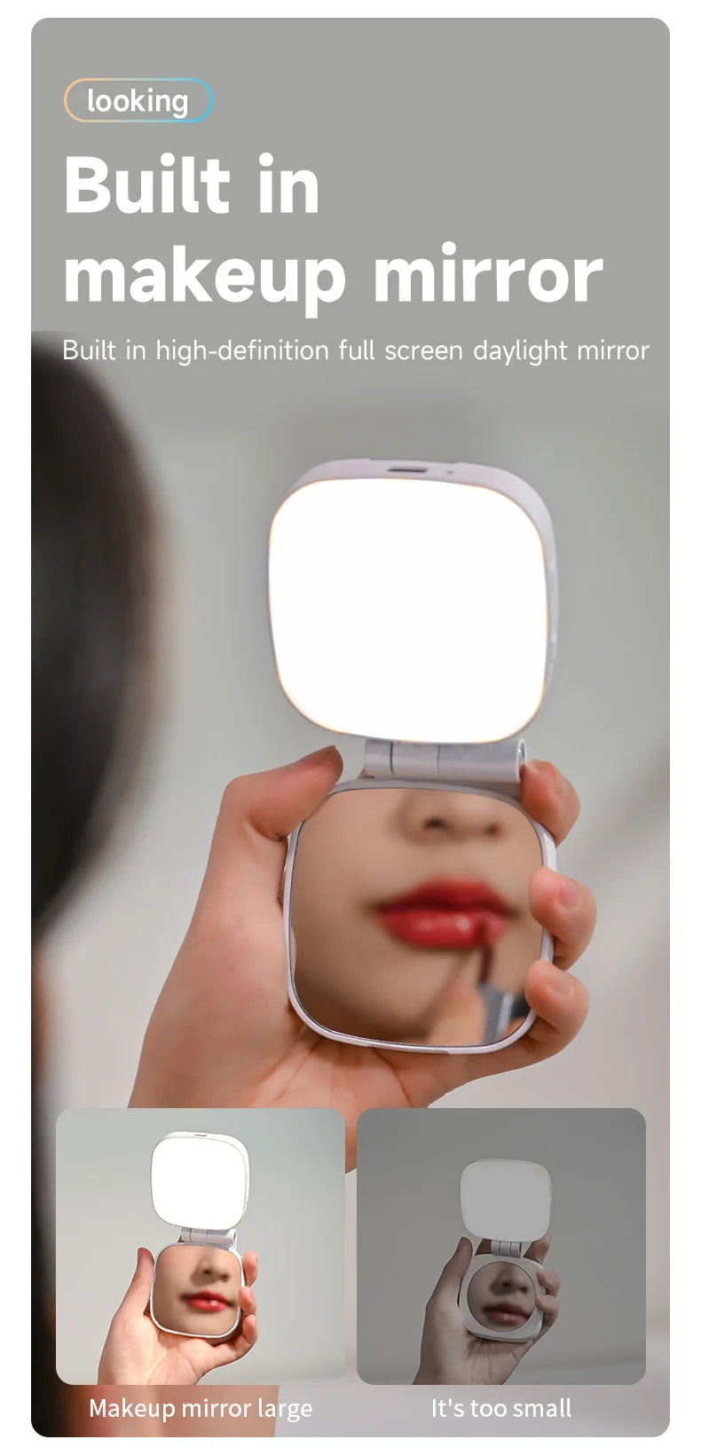 Magnetic Beauty Phone Fill Light | Built-in Makeup Mirror, Foldable Portable Mini | For Selfie/Photo, Universal for all Phones