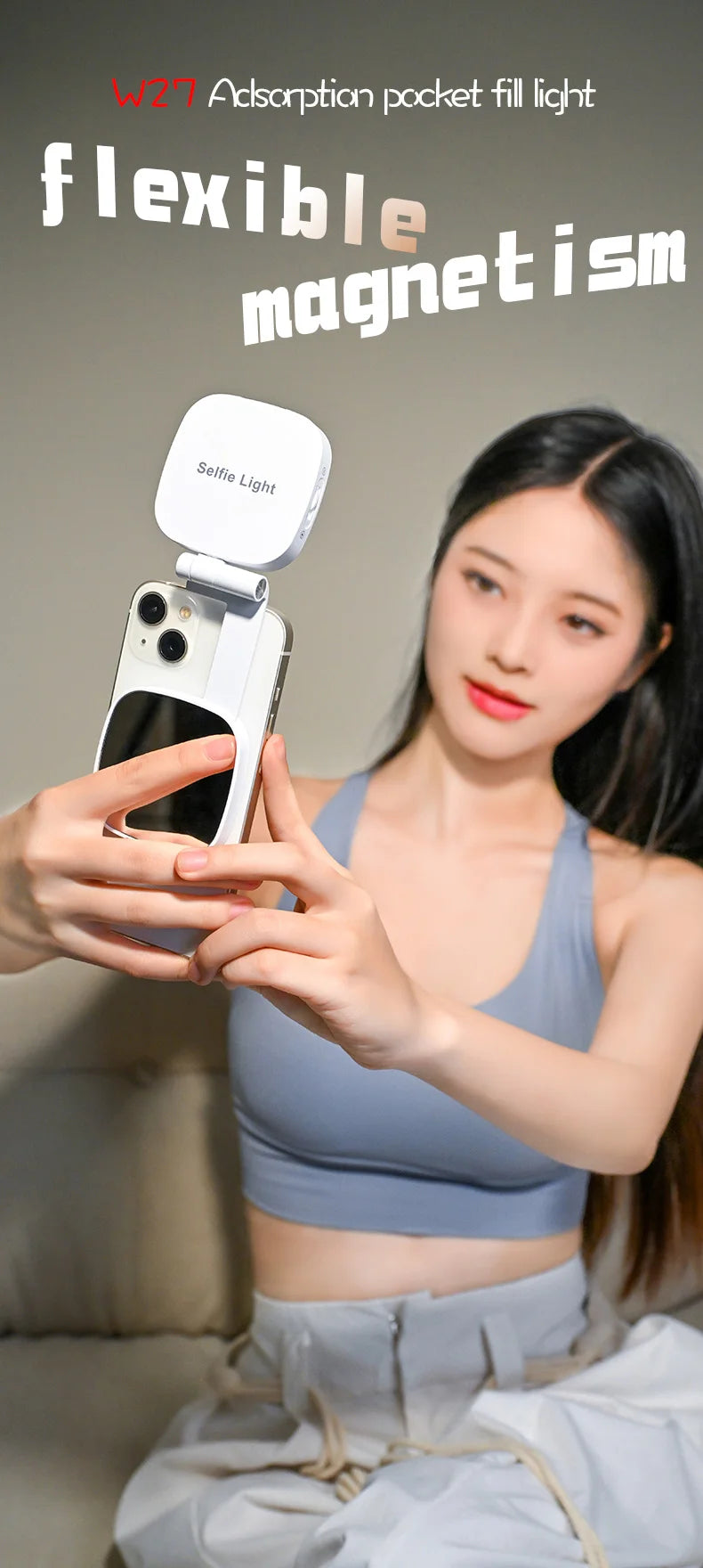Magnetic Beauty Phone Fill Light | Built-in Makeup Mirror, Foldable Portable Mini | For Selfie/Photo, Universal for all Phones