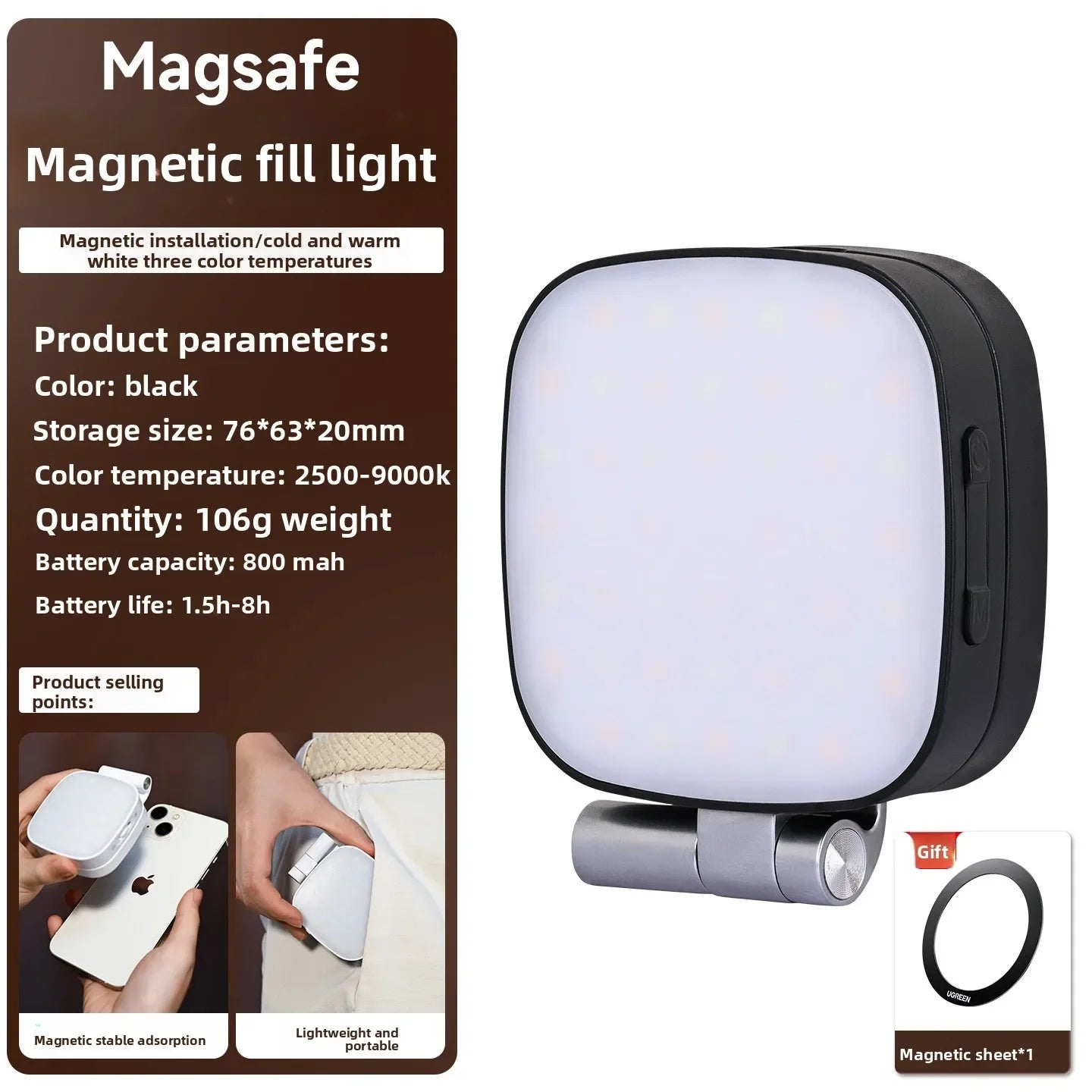 Magnetic Beauty Phone Fill Light | Built-in Makeup Mirror, Foldable Portable Mini | For Selfie/Photo, Universal for all Phones