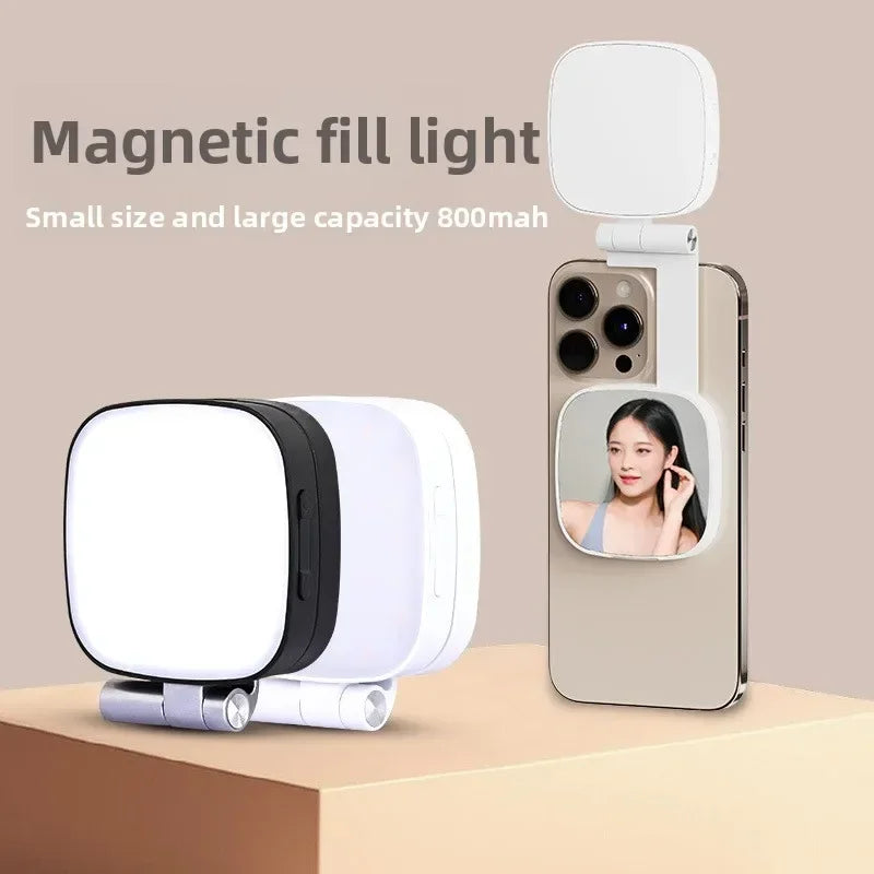 Magnetic Beauty Phone Fill Light | Built-in Makeup Mirror, Foldable Portable Mini | For Selfie/Photo, Universal for all Phones