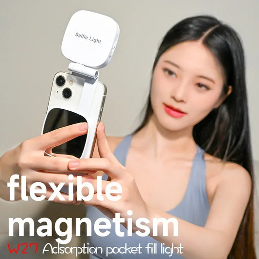 Magnetic Beauty Phone Fill Light | Built-in Makeup Mirror, Foldable Portable Mini | For Selfie/Photo, Universal for all Phones